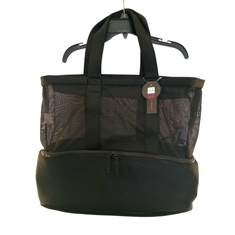 No Boundaries Beach Tote Bag Black Mesh Insulated Cooler Bottom Resort Pool
